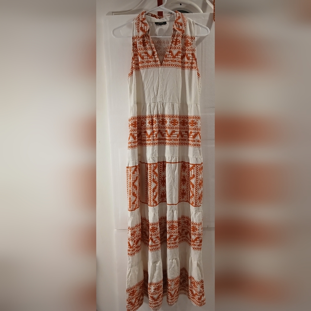 MSK Orange and White Patterned Maxi Dress